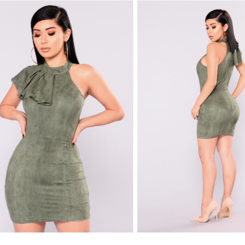 Ruffle Shuffle Suede Dress - Olive